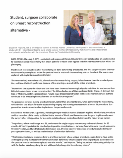 Dr. Becker Collaborates with Student on Breast Reconstruction Alternative